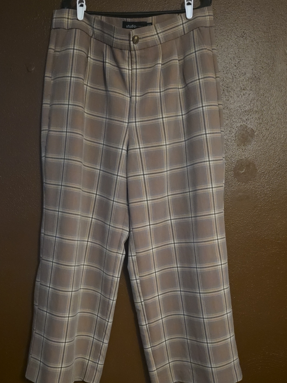 torrid Beige Plaid Wide Leg Pull On Trousers
